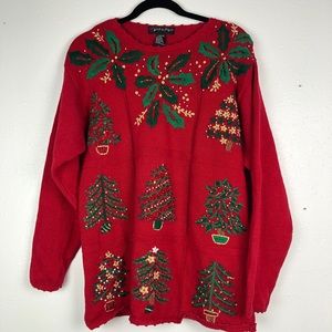 2/$30 Christmas Sweater Knit embroidered trees L